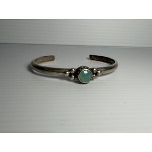 Artisan Handmade Bracelet Sterling Silver Cuff W/ Chalcedony Stone 19g